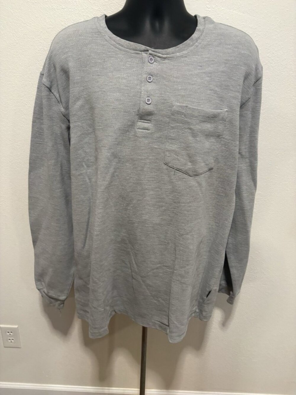 Lincoln Mens 2 XL Pullover  Henley Top Shirt Long Sleeve Gray